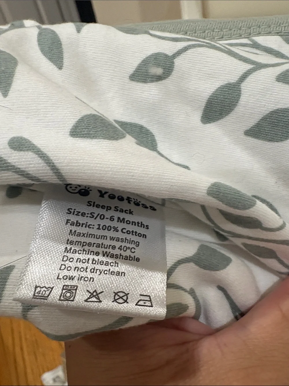 Baby Sleep Sacks - Sage Green + Leaf Print Set 0-6 months